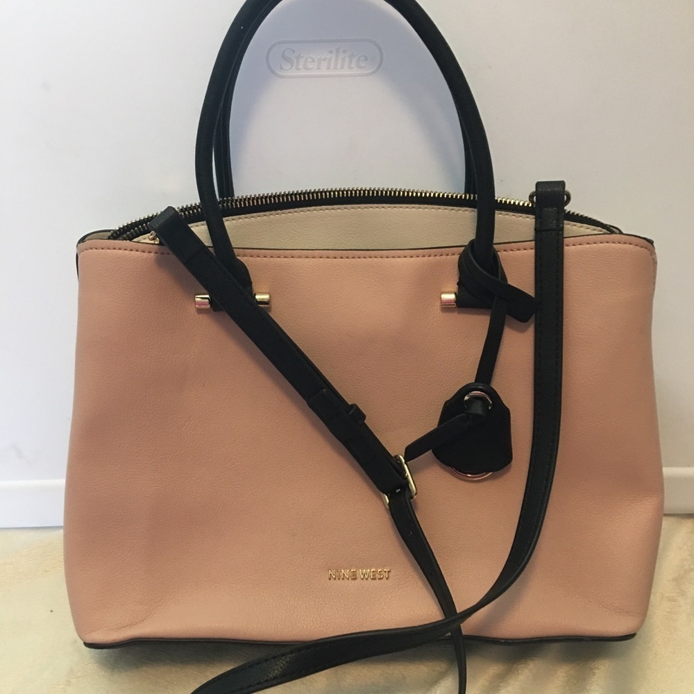 Nine West Pink and Black Satchel with Structured Design